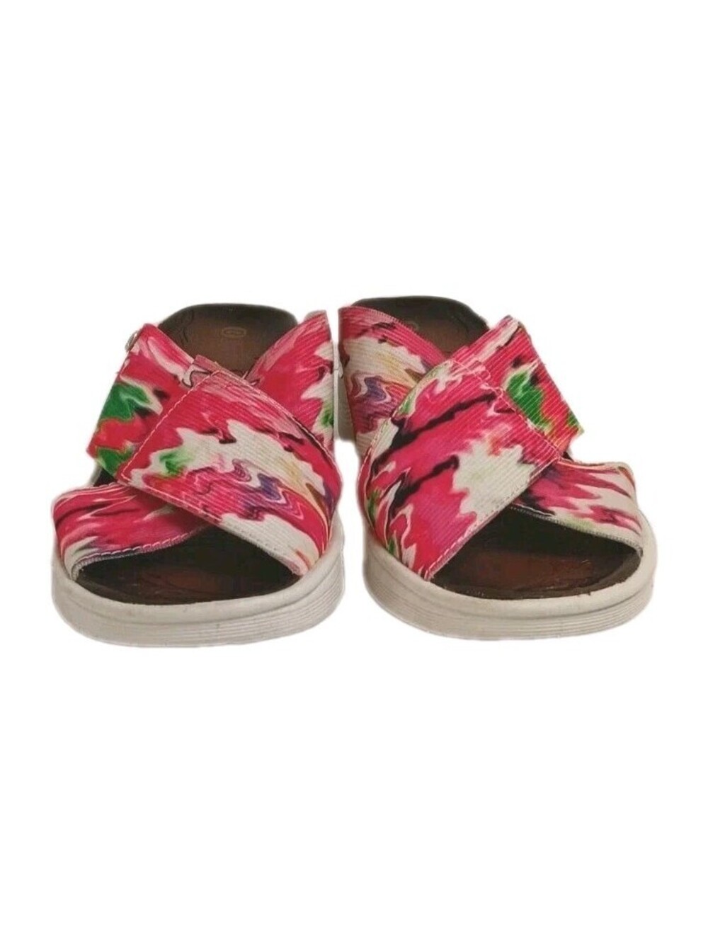 Bzees Women's Desire Stretchy Pink Floral Wedge Slip-On Sandals Size 6 Casual